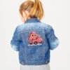 Denim jacket with cute baby owl and pink truck embroidery design, whimsical children’s fashion