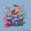 Floral Camera Cross Stitch Pattern PDF – Hummingbird Embroidery, Colorful Nature Needlepoint Chart, Instant Download