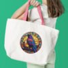 Raven stained glass cross stitch pattern tote bag mockup