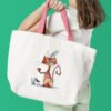 Ginger cat and mouse cross stitch design on tote bag mock up
