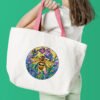 Bee stained glass cross stitch design stitched on tote bag