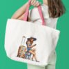 Travel girl embroidery on tote bag — cross stitch design preview