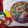Stained glass dragon cross stitch pattern finished embroidery
