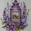 lavender lantern cross stitch embroidery finished