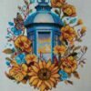 Lantern Cross Stitch Pattern PDF – Blue and Yellow Floral Embroidery, Colorful Needlepoint Chart, Instant Download