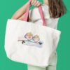 Little owls cross stitch design stitched on tote bag
