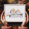 Little owls cross stitch design stitched framed