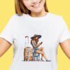 Travel girl embroidered on T-shirt— cross stitch design preview