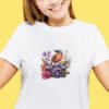 floral camera cross stitch pattern with hummingbird and flowers on t-shirt