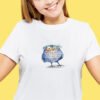 cross stitch artwork of a whimsical tawny owl on t-shirt