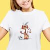 Ginger cat and mouse cross stitch design on t-shirt mock up