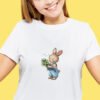Spring bunny boy cross stitch design stitched on T-shirt
