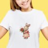 Spring bunny girl cross stitch design stitched on T-shirt