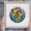 Stained glass bee cross stitch pattern framed wall art