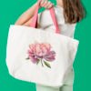 Peony flower cross stitch pattern on tote bag mock up