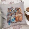 Decorative pillow with two loving owls cross stitch design, romantic bird couple embroidery by Viktoriia Pakhomova