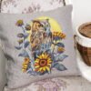 Decorative pillow with tawny owl and sunflower cross stitch design, cozy autumn home decor embroidery