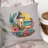 tropical lantern cross stitch design on pillow case