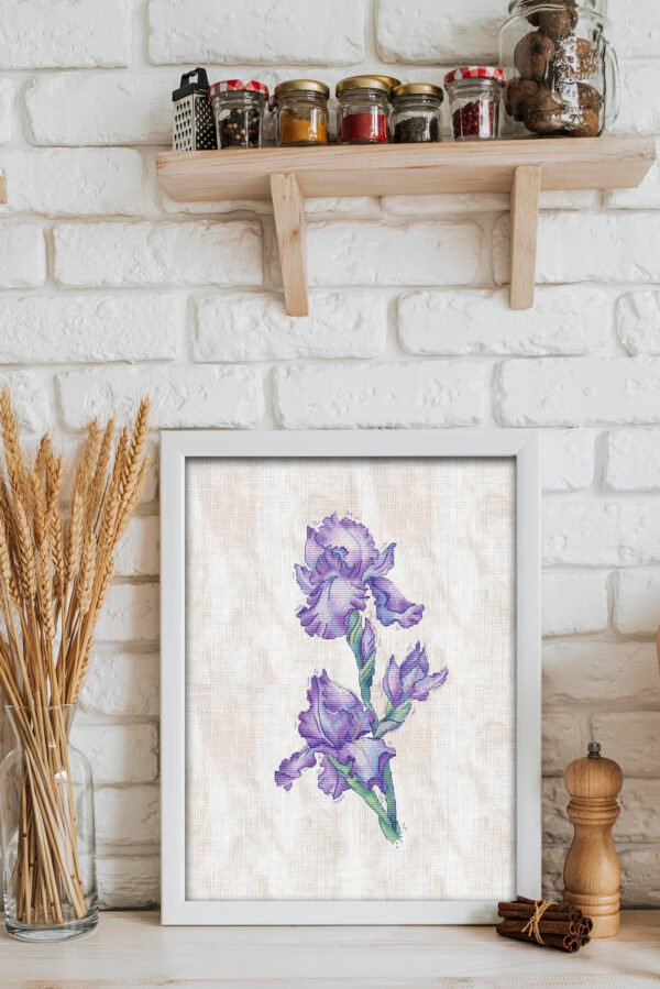 Blue iris finished embroidery framed mock up