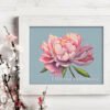 Peony flower cross stitch pattern framed mock up