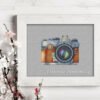 vintage camera cross stitch embroidery framed