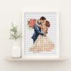 Framed wedding couple cross stitch pattern with personalized names and date, elegant romantic keepsake embroidery design