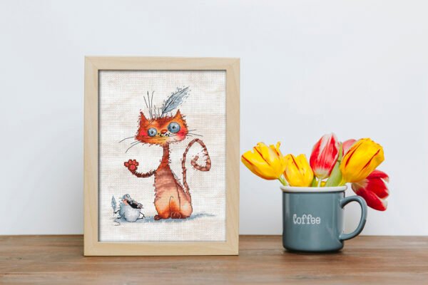 Ginger Cat and White Mouse Cross Stitch Pattern  Colorful Hand Embroidery (PDF Digital Download)
