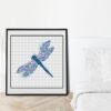 Cornflower dragonfly cross stitch design interior framed