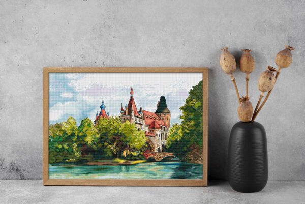 Castle and river view cross stitch