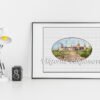 7 Framed cross stitch of Kamyanets‑Podilskyi fortress on white desk, historic Ukraine castle embroidery