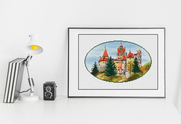 7 Romania Cross Stitch Pattern PDF – Count Dracula’s Castle, Transylvania European Tapestry Design, Gothic Landscape Needlepoint, DIY Embroidery