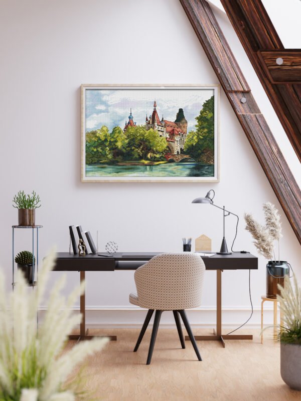 European travel cross stitch design framed