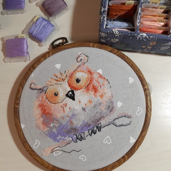 76255512_3191945584155016_3884971538989973504_o Orange owl cross stitch in hoop with embroidery floss, artistic colorful bird design