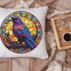 Raven stained glass cross stitch pattern pillow mockup
