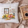 White linen pillow, cushion Mockup on plaid. Inrerior photo Spring Calm Cross Stitch Pattern (PDF)