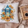 floral lantern cross stitch design on pillow case