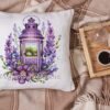 lavender lantern cross stitch embroidery on pillow case