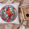 Cardinal stained glass cross stitch pattern pillow mockup