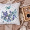 White linen pillow, cushion Mockup on plaid. Inrerior photo Lavender Dragonfly Cross Stitch Pattern (PDF) – Floral Insect Embroidery Design