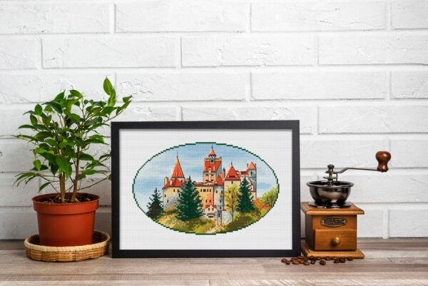 8 Romania Cross Stitch Pattern PDF – Count Dracula’s Castle, Transylvania European Tapestry Design, Gothic Landscape Needlepoint, DIY Embroidery