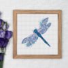 Cornflower dragonfly cross stitch design interior framed