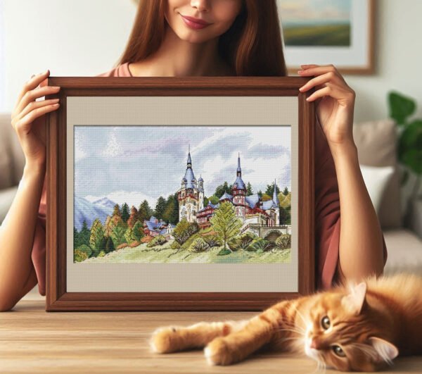 Sinaia castle embroidery framed
