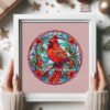 Cardinal stained glass cross stitch pattern framed art mockup
