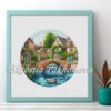 cotswolds summer cross stitch round embroidery framed