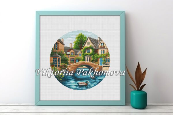 cotswolds summer cross stitch round embroidery framed