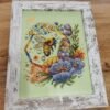qrf Spring bee cross stitch pattern finished embroidery in wooden frame