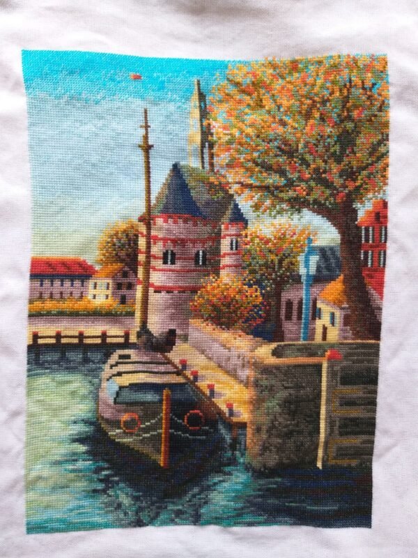 Holland harbour cross stitch pattern finished embroidery