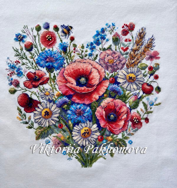 Poppy and cornflower floral embroidery