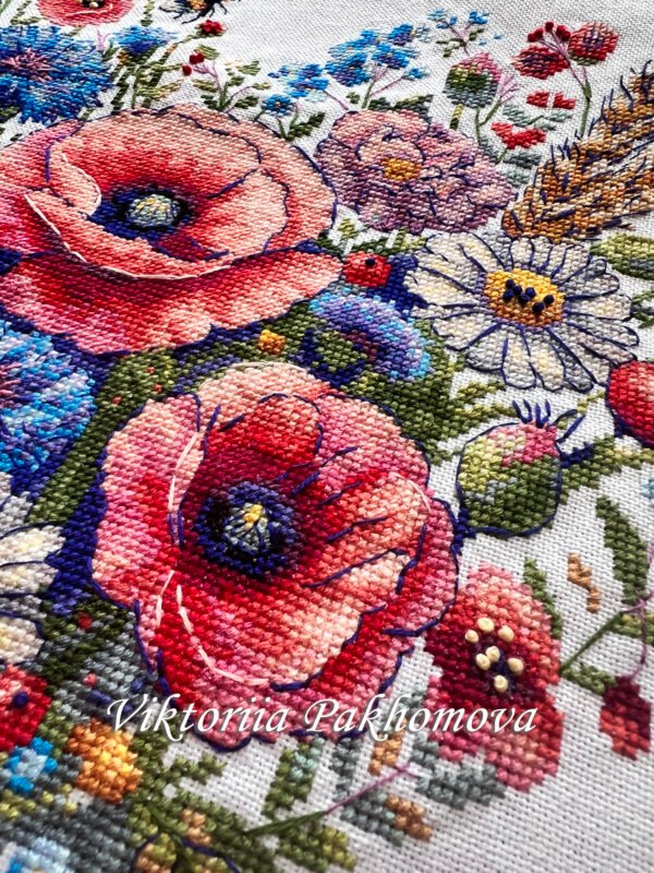 Close‑up of floral heart embroidery
