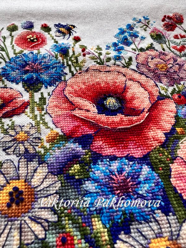 Close‑up of floral heart embroidery